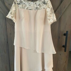 Chic Cream Asymmetrical Dress with Lace Detail